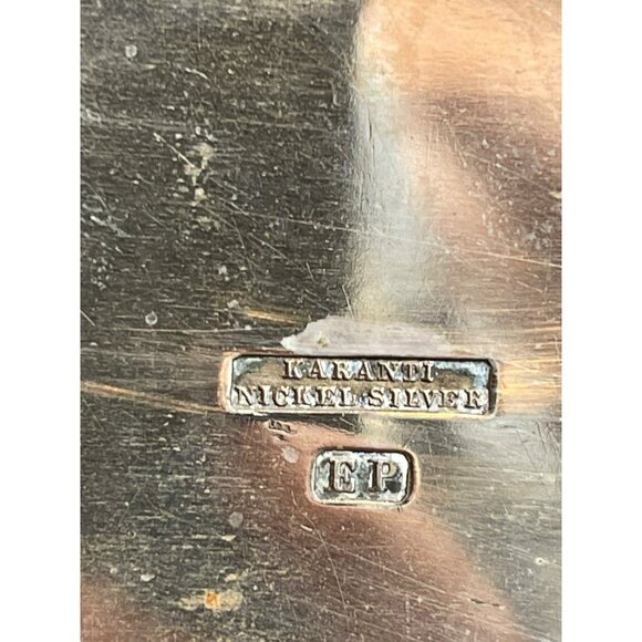 Antique KARANTI Nickel Silver Glass Bottles Salt Pepper 5pc Cruet Set SIGNED - Picture 5 of 12